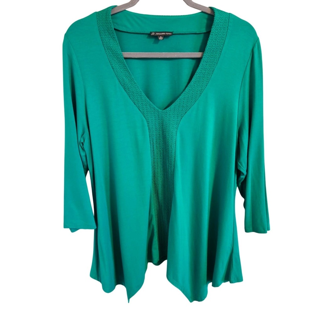 Adrianna Papell Woman SZ XL Tunic Kelly Green Asymmetric Hem 3/4 Sleeve Designer